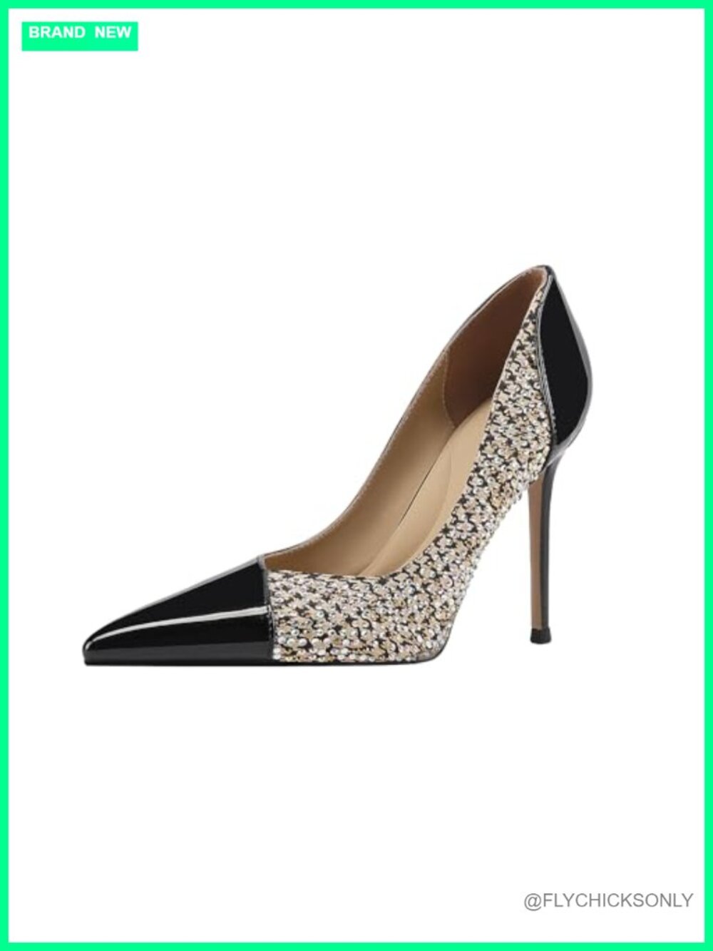 Womens Stiletto Pumps Pointed Toe Rhinestone Heels Faux Leather Dress Shoes